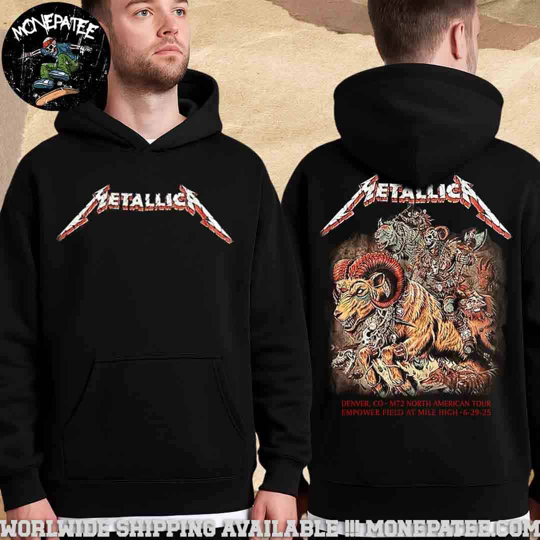 Metallica M72 World Tour Tee Night 2 In Denver Colorado At Empower Field At Mile High June 29 2025 Metal Ram's Wrath Pull Over Hoodie Shirt Metallica M72 World Tour Tee Night 2 In Denver Colorado At Empower Field At Mile High June 29 2025 Metal Ram's Wrath Pull Over Hoodie Shirt