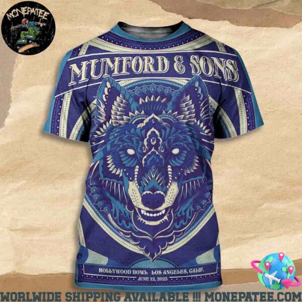Mumford And Sons Concert Poster In Los Angeles Galif On June 12 2025 At Hollywood Bowl All Over Print T-Shirt