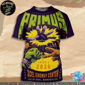 Primus Sessanta V2.02 Poster For Show In St Paul Mn At Xcel Energy Center On June 1 2025 All Over Print T-Shirt