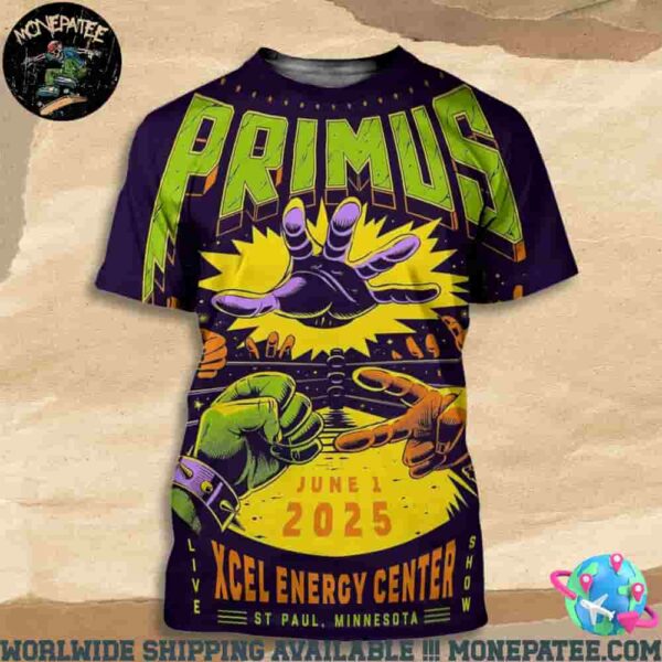 Primus Sessanta V2.02 Poster For Show In St Paul Mn At Xcel Energy Center On June 1 2025 All Over Print T-Shirt