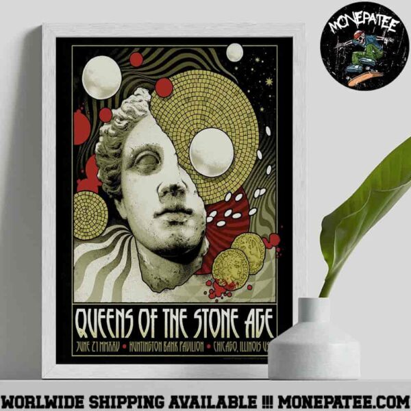 Queens Of The Stone Age Concert Poster For Chicagi Illinois USA On June 21 2025 At Huntington Bank Pavillion Decorative Poster Canvas