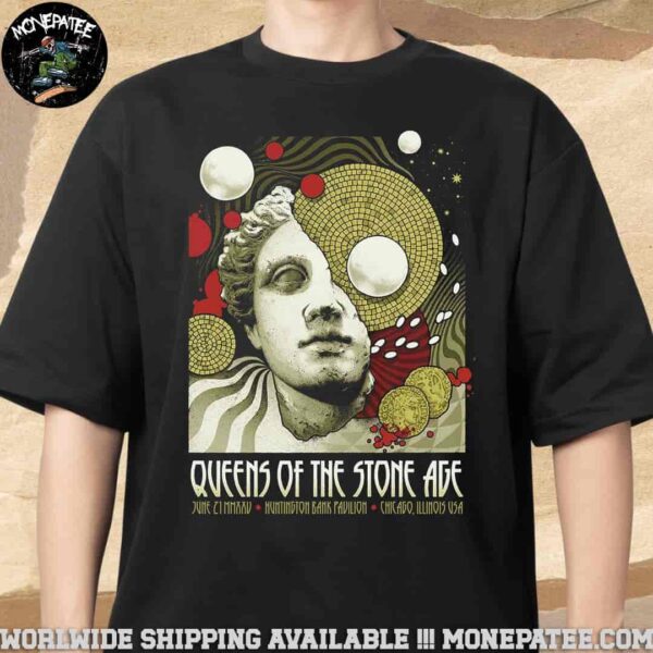 Queens Of The Stone Age Concert Poster For Chicagi Illinois USA On June 21 2025 At Huntington Bank Pavillion Unisex T-Shirt