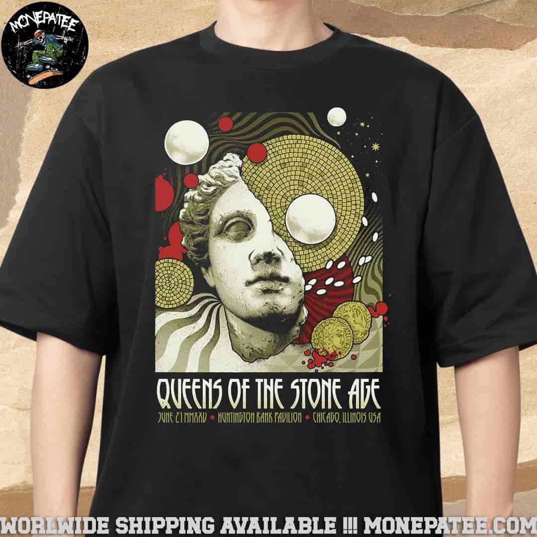 Queens Of The Stone Age Concert Poster For Chicagi Illinois USA On June 21 2025 At Huntington Bank Pavillion Unisex T-Shirt Queens Of The Stone Age Concert Poster For Chicagi Illinois USA On June 21 2025 At Huntington Bank Pavillion Unisex T-Shirt