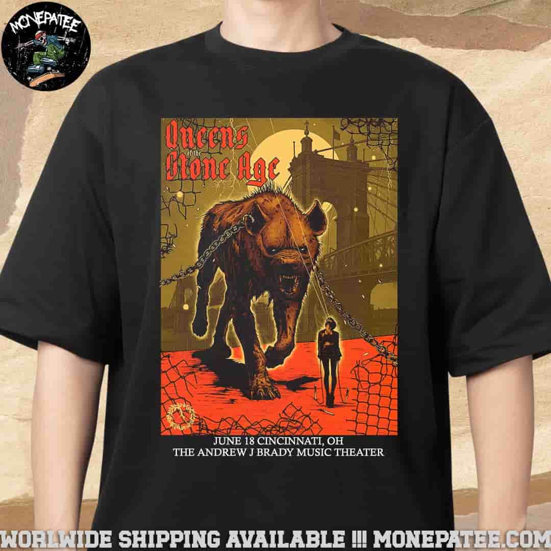 Quuens Of The Stone Age Venue Poster In Cincinnati OH At The Andrew J Brady Music Theater On June 18 2025 Unisex T-Shirt Quuens Of The Stone Age Venue Poster In Cincinnati OH At The Andrew J Brady Music Theater On June 18 2025 Unisex T-Shirt