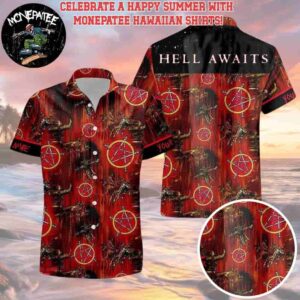 Slayer Music Band Hell Awaits Pentagram Hawaiian Shirt and Beach Shorts