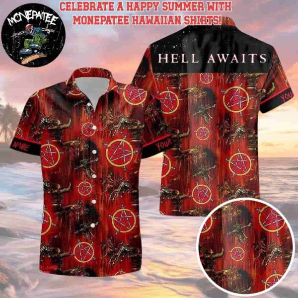 Slayer Music Band Hell Awaits Pentagram Hawaiian Shirt and Beach Shorts