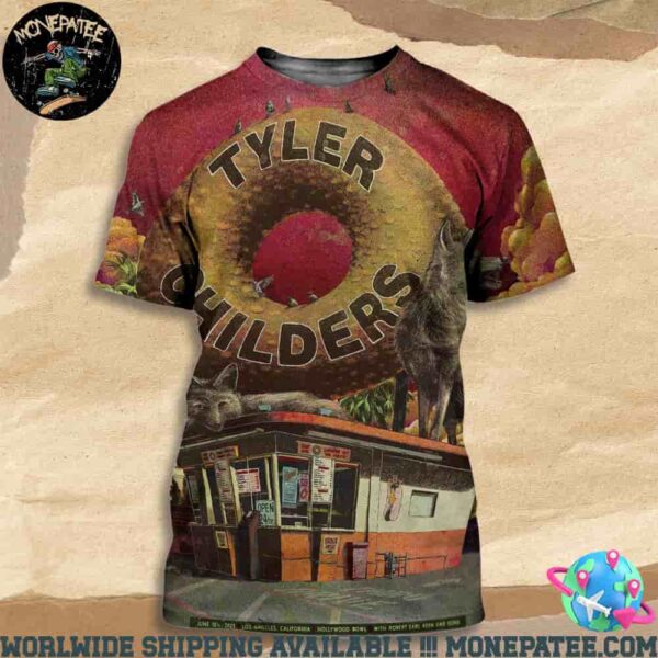 Tyler Childers Poster For Show In Los Angeles CA On June 10 2025 At Holywood Bowl With Robert Earl Keen And Soma All Over Print T-Shirt