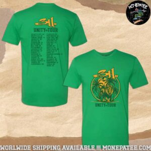 311 Band Unity Tour 2025 Exclusive Tee King Of Green Forest Lion Artwork Dates List Two Sided T-Shirt