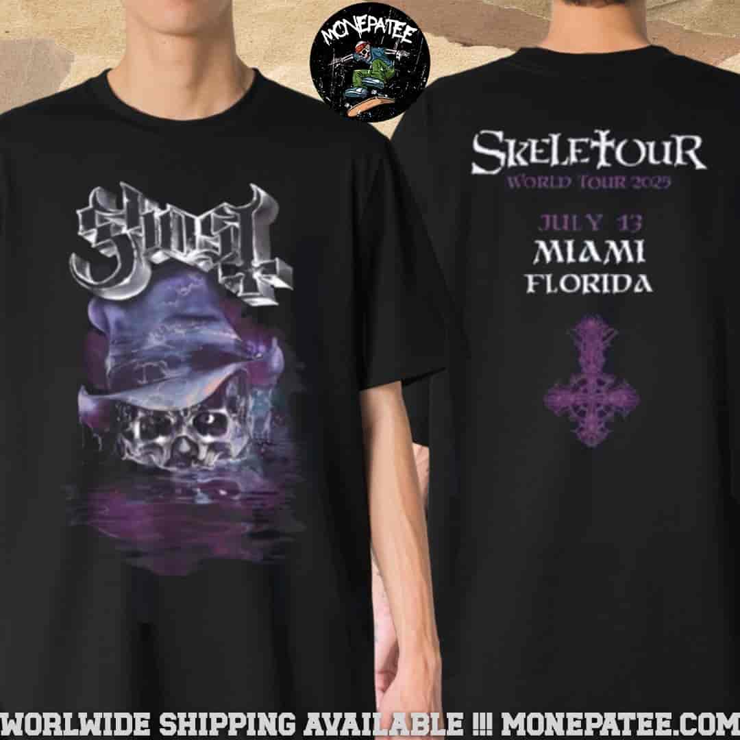 Ghost Band Miami Florida 2025 Exclusive Tee Skeletour World Tour Message From The Clergy On July 13 At Kaseya Center Two Sided Unisex T-Shirt Ghost Band Miami Florida 2025 Exclusive Tee Skeletour World Tour Message From The Clergy On July 13 At Kaseya Center Two Sided Unisex T-Shirt