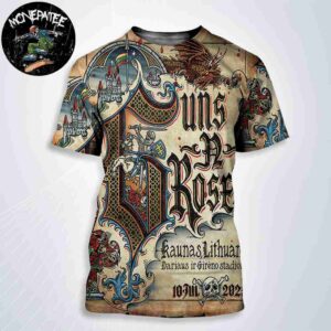 Guns N Roses Concert Poster In Kaunas Live At Darius and Girenas Stadium On Jul 10 2025 All Over Print Shirt