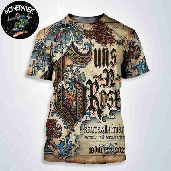 Guns N Roses Concert Poster In Kaunas Live At Darius and Girenas Stadium On Jul 10 2025 All Over Print Shirt
