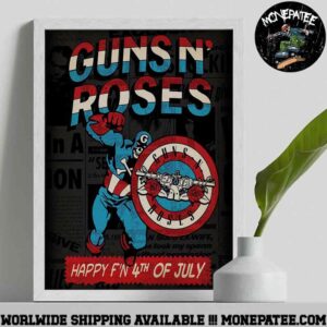 Guns N Roses Happy 4th Of July 2025 Skull Captain America Art Work Decorative Poster Canvas