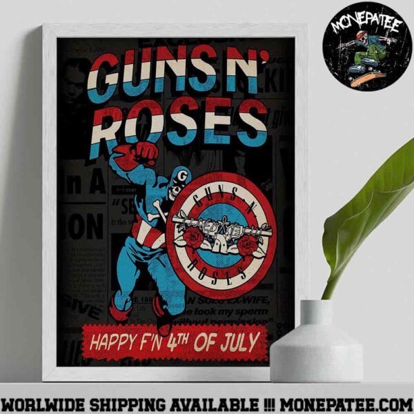 Guns N Roses Happy 4th Of July 2025 Skull Captain America Art Work Decorative Poster Canvas