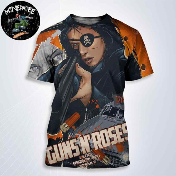 Guns N Roses Stockholm SE Concert Poster Live At Strawberry Arena On July 4 2025 Welcom To The Jungle All Over Print Shirt
