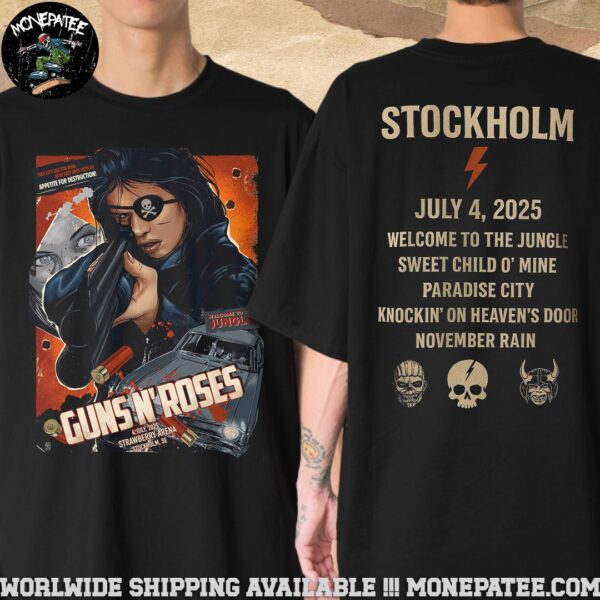 Guns N Roses Stockholm SE Merch Tee Live At Strawberry Arena On July 4 2025 Welcom To The Jungle Two Sided T-Shirt