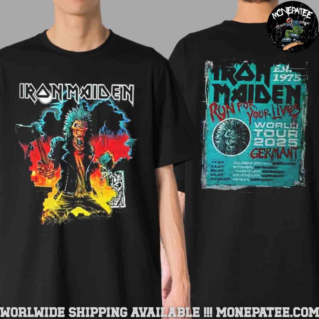 Iron Maiden Germany July 2025 Run For Your Lives World Tour In Gelsenkirchen Bremen Frankfurt Stuttgart And Berlin Wrath Of The Undead Two Sided Unisex T-Shirt Iron Maiden Germany July 2025 Run For Your Lives World Tour In Gelsenkirchen Bremen Frankfurt Stuttgart And Berlin Wrath Of The Undead Two Sided Unisex T-Shirt