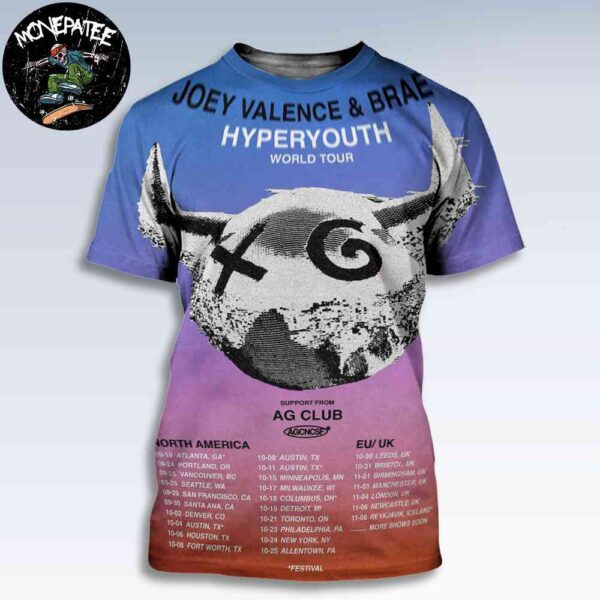 Joey Valence And Brae Hyperyouth World Tour 2025 North America EU UK All Over Print T-Shirt