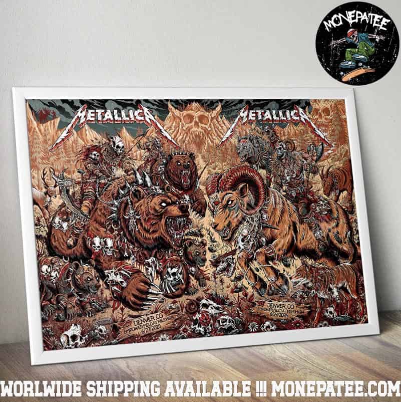 Metallica M72 World Tour Poster Night 1 And 2 In Denver Colorado At Empower Field At Mile High June 27-29 2025 Bear The Apocalypse And Metal Ram's Wrath Wall Art Metallica M72 World Tour Poster Night 1 And 2 In Denver Colorado At Empower Field At Mile High June 27-29 2025 Bear The Apocalypse And Metal Ram's Wrath Wall Art