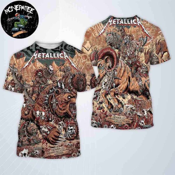 Metallica M72 World Tour Shirt Night 1 And 2 In Denver Colorado At Empower Field At Mile High June 27-29 2025 Bear The Apocalypse And Metal Ram’s Wrath AOP Shirt