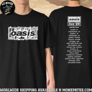 Oasis Live ’25 World Tour 2025 Exclusive Vintage Logo Merchandise Two Sided T-Shirt