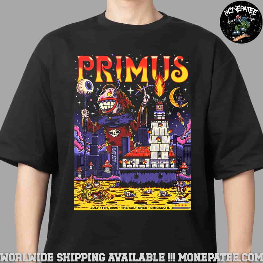 Primus Concert Poster Chicago IL On July 11th 2025 At Salt Shed Unisex T-Shirt Primus Concert Poster Chicago IL On July 11th 2025 At Salt Shed Unisex T-Shirt