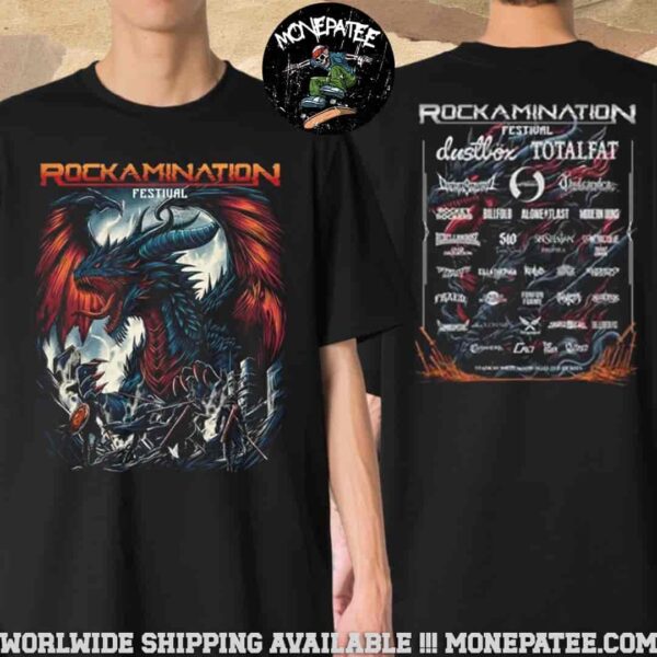 Rockamination Festival 2025 Official Merchandise In Stadion Wilis Madium On July 12-13 2025 Dragon’s Reckoning Two Sided T-Shirt