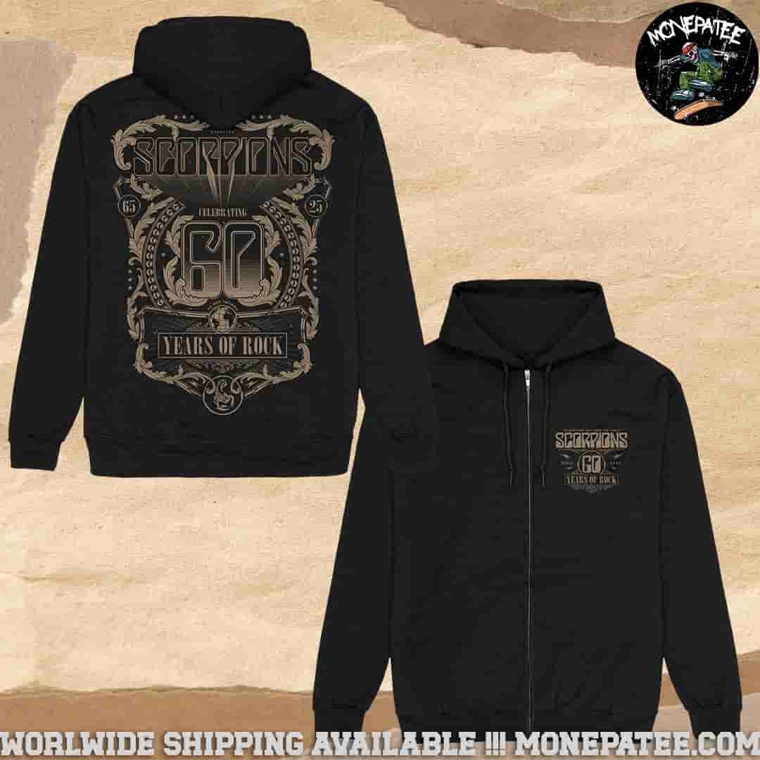 Scorpions Celebrating 60 Years Of Rock Merchandise Hoodie Zip Shirt Scorpions Celebrating 60 Years Of Rock Merchandise Hoodie Zip Shirt
