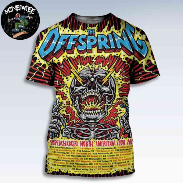 The Offspring’s Supercharged Worldwide North American Tour 2025 Artwork By Jimbo Phillips From Santa Cruz All Over Print T-Shirt