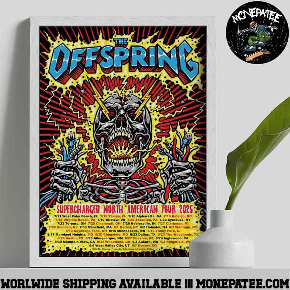The Offspring's Supercharged Worldwide North American Tour 2025 Artwork By Jimbo Phillips From Santa Cruz Decorative Poster Canvas The Offspring's Supercharged Worldwide North American Tour 2025 Artwork By Jimbo Phillips From Santa Cruz Decorative Poster Canvas